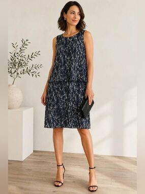 Gerard Darel 100% Silk Abstract Marble Print Layered Shift Dress Sz 42 (US 8–10)